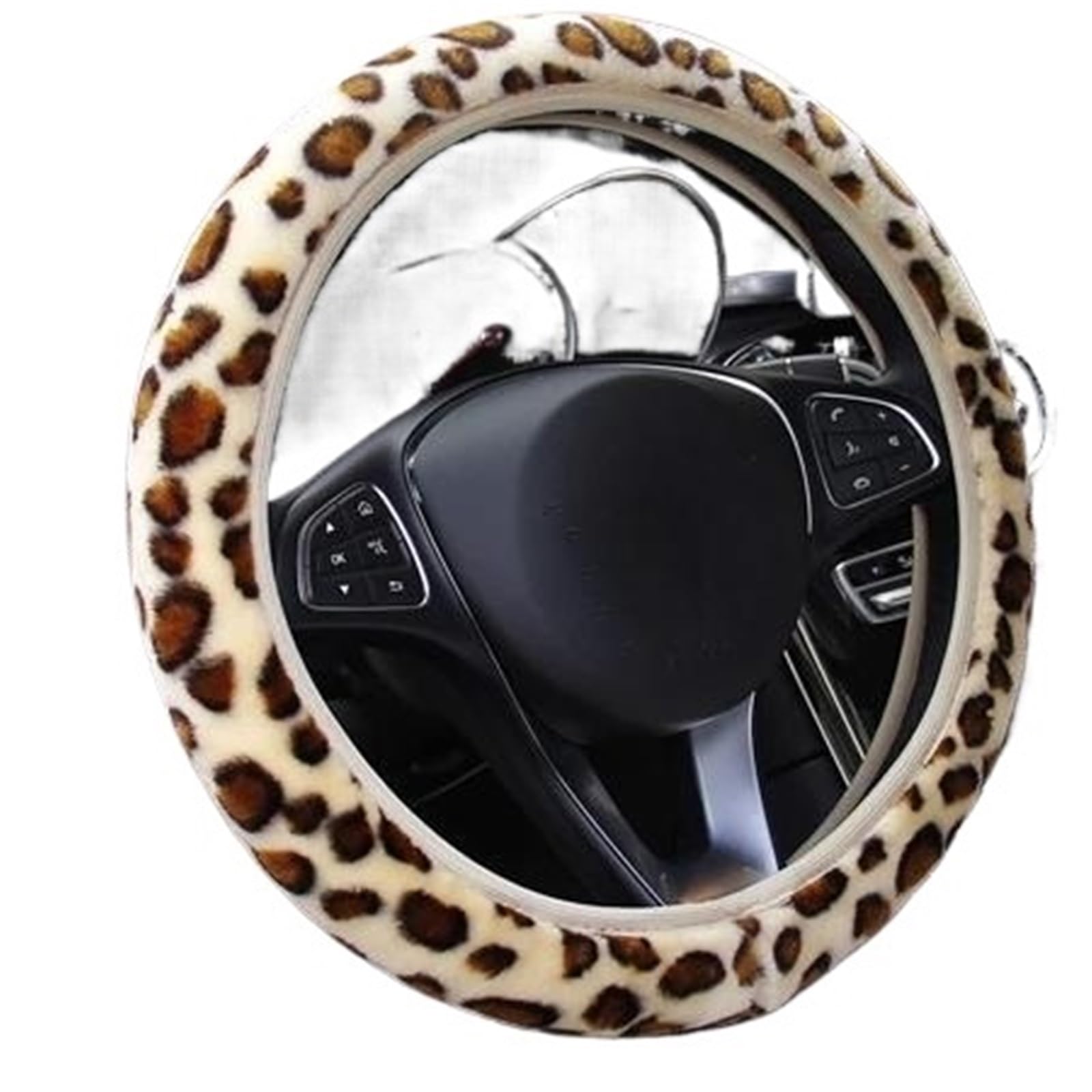 Lenkradschutz Mode Auto Lenkrad Abdeckung Volant Plüsch Leopard Print Geflecht Auf Die Lenkrad Funda Volante 3 Farben Auto Auto Styling(Beige) von AYUNCAI