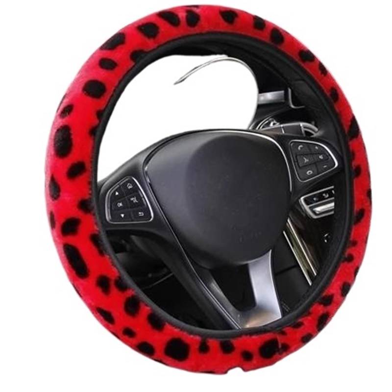 Lenkradschutz Mode Auto Lenkrad Abdeckung Volant Plüsch Leopard Print Geflecht Auf Die Lenkrad Funda Volante 3 Farben Auto Auto Styling(Red) von AYUNCAI