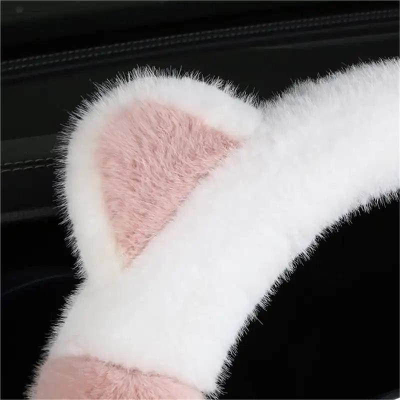 Lenkradschutz Universal Nicht-Slip Weiche Nette Katze Ohren Plüsch Lenkrad Abdeckung Winter Auto Interior Styling Dekoration Auto Lenkung Abdeckung Auto(4) von AYUNCAI