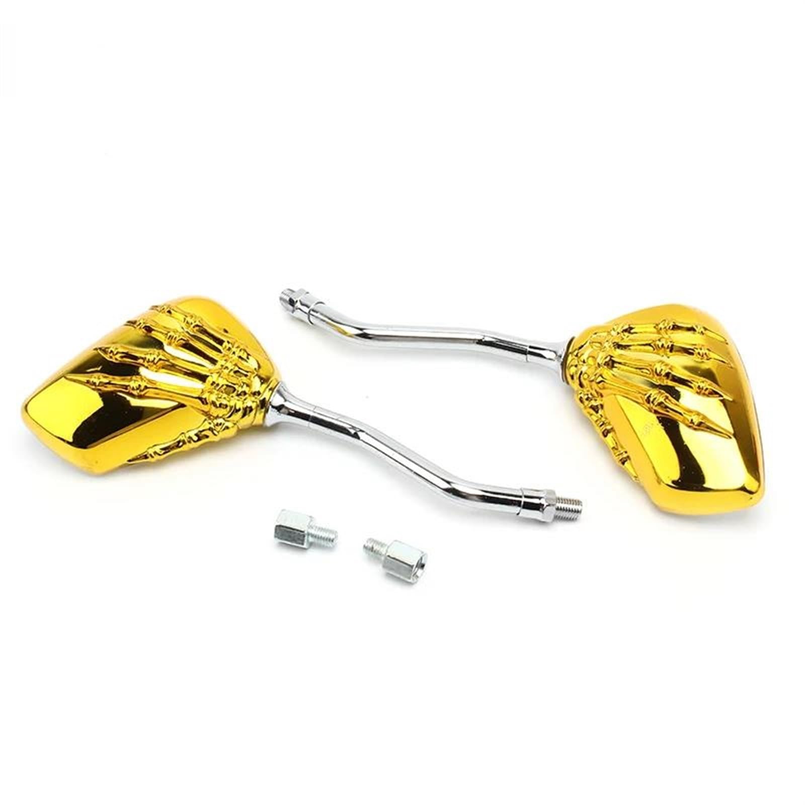 Umbausatz Rückspiegel Motorrad Zubehör Für Shadow 600 VT 750 Ltz 400 Schädel Hand 1 Paar Universal Spiegel(Gold) von AYUNCAI