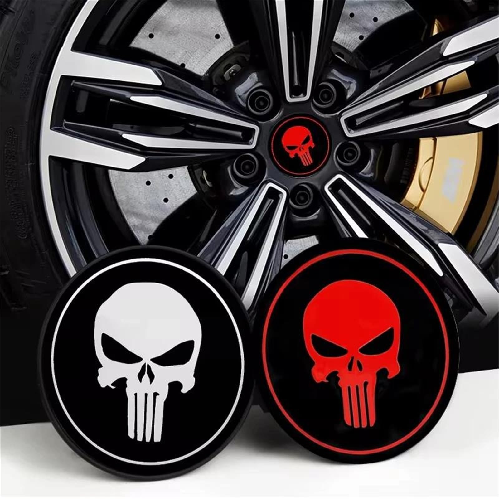 Unverzichtbar für Autos, 4 Stück, 56 mm, 60 mm, Totenkopf-Emblem, Radnabenkappen, Autofelgen, staubdichte Abdeckung, Nabenkappen, Aufkleber, Auto-Styling-Zubehör (B-60 mm Abdeckung) von AYUNCAI