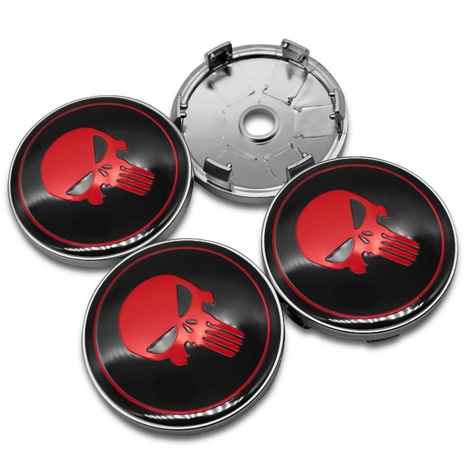 Unverzichtbar für Autos, Radkappen, Autofelgen, staubdichte Abdeckung, Nabenkappen, Aufkleber, Auto-Styling-Zubehör, 4 Stück, 56 mm, 60 mm, Totenkopf-Emblem, Radmitte (C-60 mm Abdeckung) von AYUNCAI