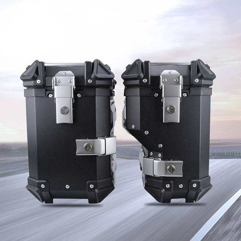 AZIZAT 38L Universal-Motorrad-Seitenkoffer, Motorrad-Satteltasche für Tourenmotorräder, Aluminium-Hartsatteltaschen, Heckbox, Universal-Kofferraum,B,Black von AZIZAT