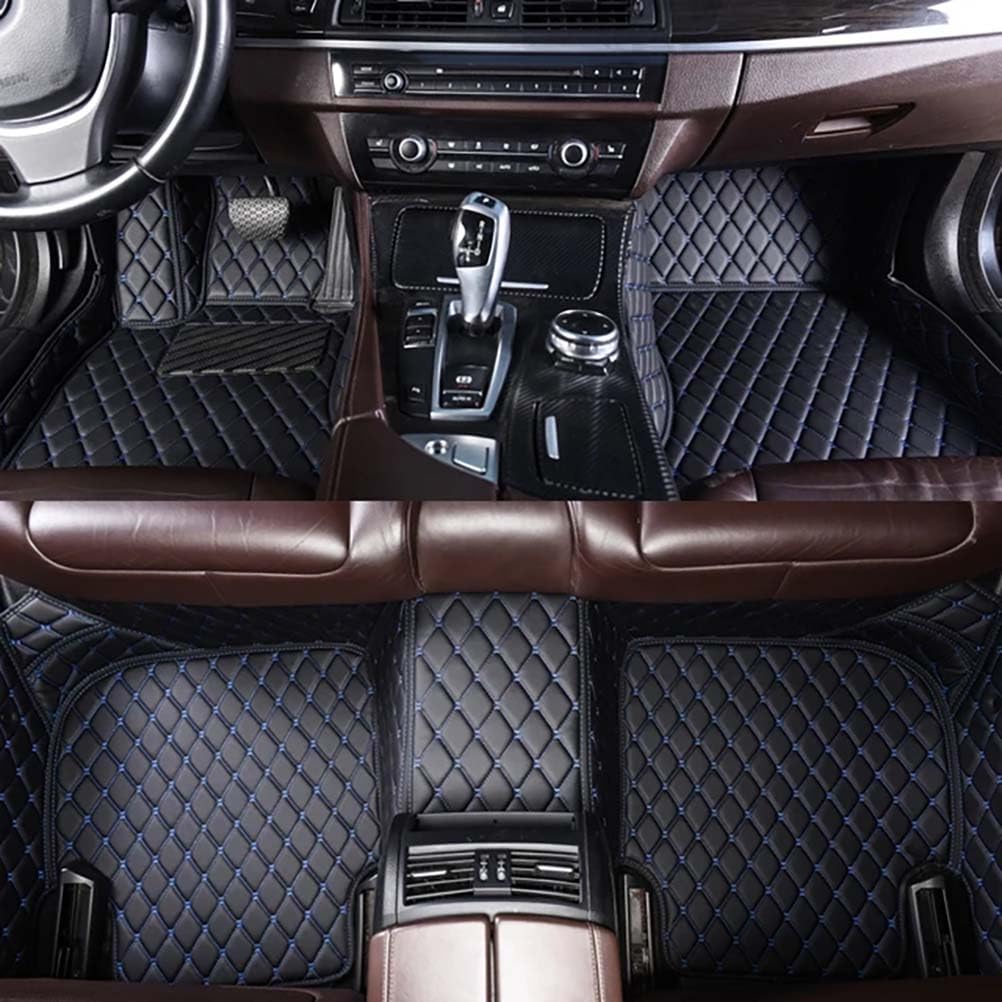 Auto Fußmatten Für Audi Q7 7 Sitze 2020-2023 Leder Matte Teppich Auto Wasserdicht Teppich Set Innen Zubehör,Black Blue von AZIZAT