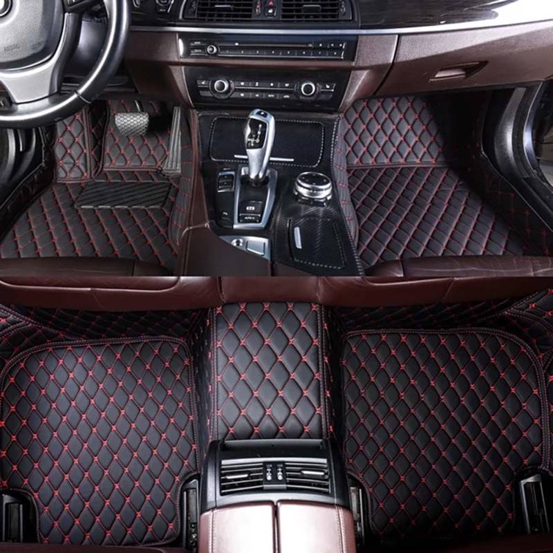 Auto Fußmatten Für Audi Q7 7 Sitze 2020-2023 Leder Matte Teppich Auto Wasserdicht Teppich Set Innen Zubehör,Black Red von AZIZAT