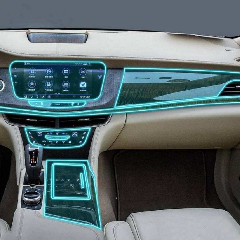 AZMINI Auto-Innen-Mittelkonsole, transparente TPU-Schutzfolie, Anti-Kratz-Folie, Zubehör, Refit, für Cadillac CT6 2018 2022 von AZMINI