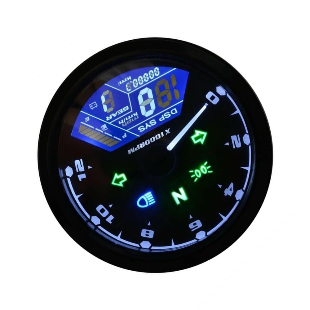 AZSUL Drehzahlmesser Motorrad Universal Zubehör Digitales Armaturenbrett 12000RPM Kmh/Mph Digitaler Geschwindigkeitsmesser Tachometer von AZSUL