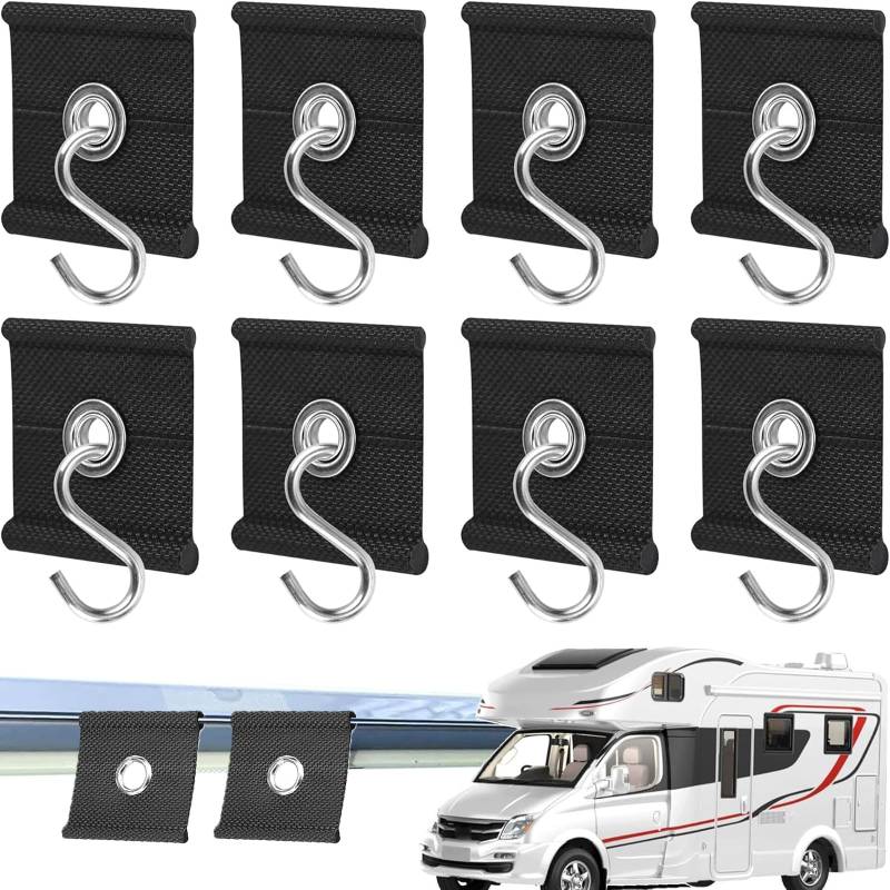 8 Stück Kederschiene Haken 5/6mm - 7/8mm, Kederleisten Zubehör, Haken Für Kederschiene, Markisenhaken Camping, Markisenhaken Wohnmobil, Für Wohnmobil, Wohnwagen, Camping Zelt (Schwarz) von Aatpuss