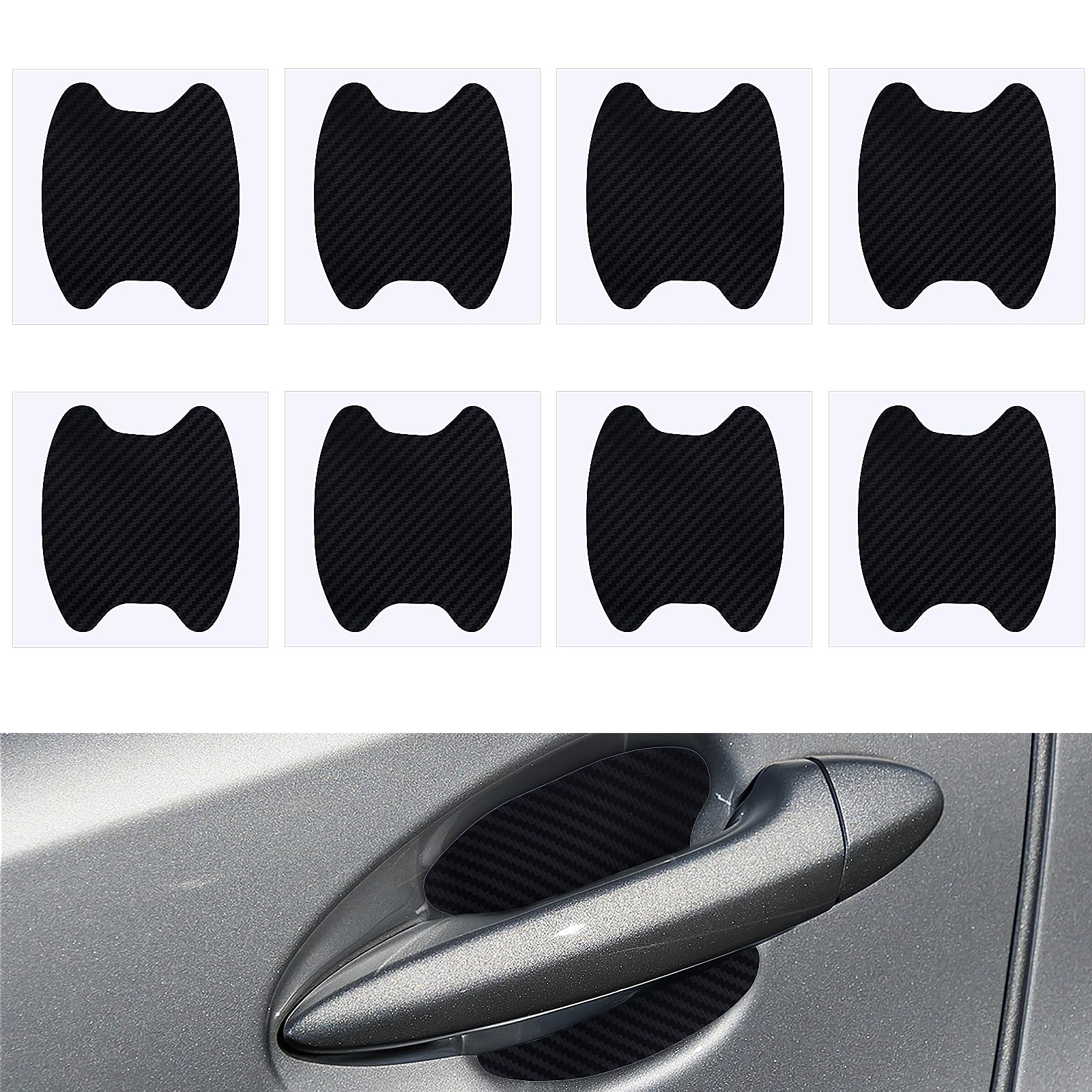 Abeillo Auto Türgriff Schutz 8 Stück Türgriff Schutz Auto, Paint Scratch Protection Sticker Car Door Handle, Kohlefaser Autotürgriff Schutzfolie für Griffmulden(Schwarz,Klein) von Abeillo