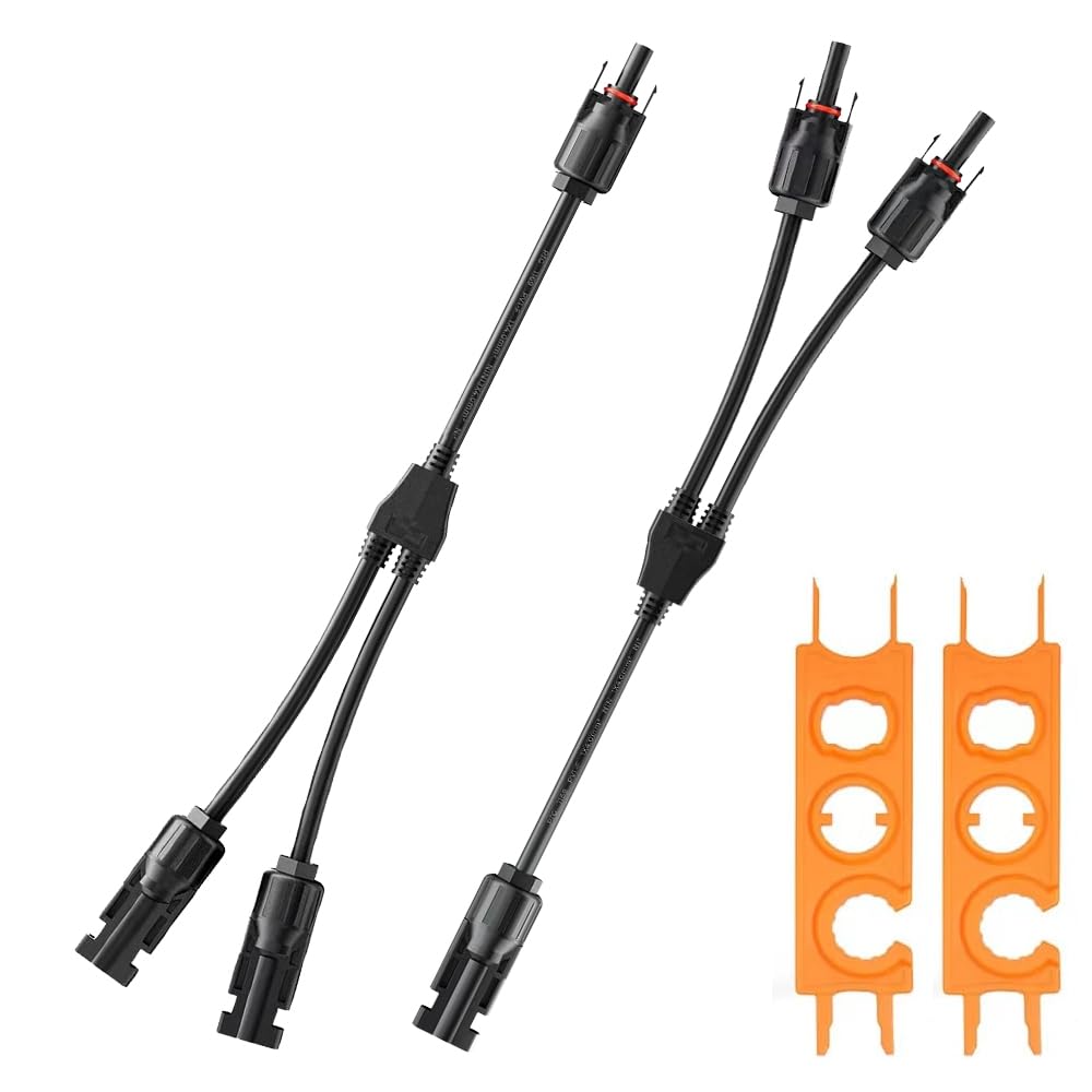 Abiemuce Solar Y Kabel, MC4 Y-Stecker Paar, 1 Paar Y Stecker Solar Y Stecker Fotovoltaik Kabel Male Female MMF und FFM Connector, MC4 Y Stecker PV Solar Y kabel Kabelverlängerung mit Solar Werkzeug von Abiemuce