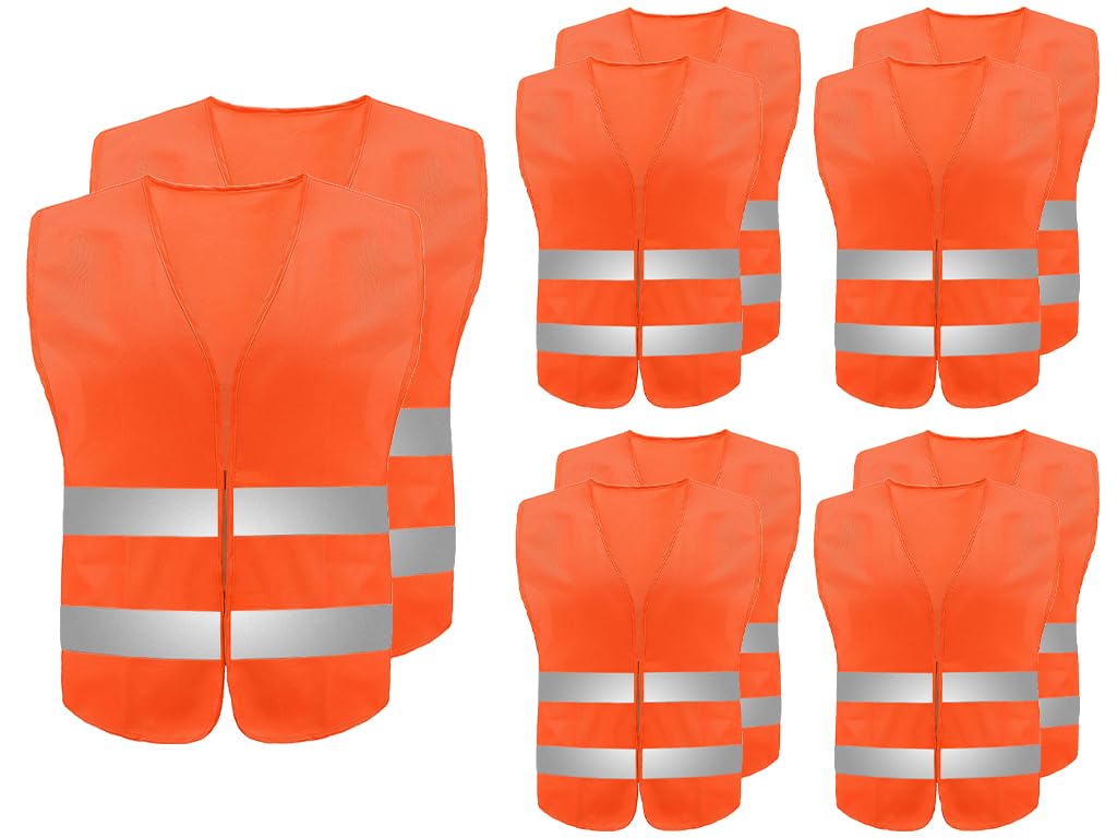 Abiyou 10PCS Warnweste, Reflektierende Sicherheitswesten,360 Grad Reflektierenden Streifen Weste,Auto Reflektorweste,Neon Orange Reflektierend Warnweste,für Fahrern,Arbeitskräften,Erwachsene(Orange) von Abiyou