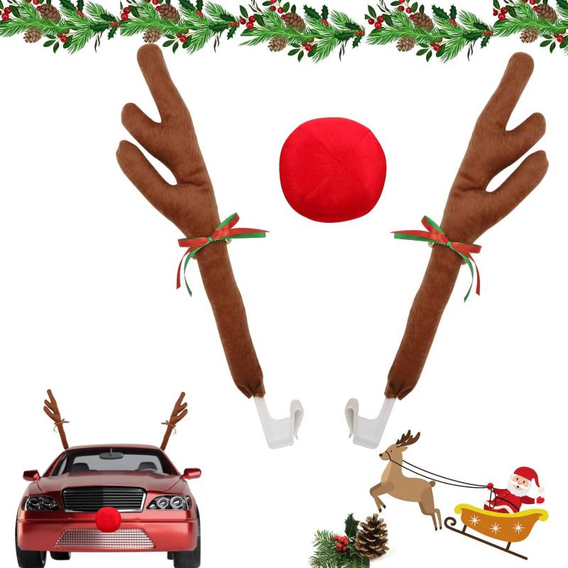 Abnaok Auto Rentier Kostüm Weihnachtsdeko, Rentier Auto Rudolf für Auto Rentier kostüm weihnachtsdeko mit Rote Nase, Auto Rudolf Auto Weihnachtsdeko Rentier von Abnaok