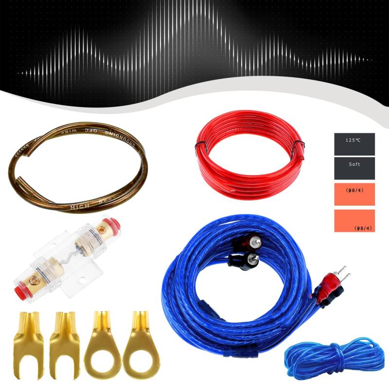 Abnaok Auto Verstärker Kabelsatz 10GA, Anschluss-Set, Auto Verstärker Kabel Set, Verstärker Endstufe Kabel 1500w, Car Audio Wire, Installations-Set Verstärker Auto von Abnaok