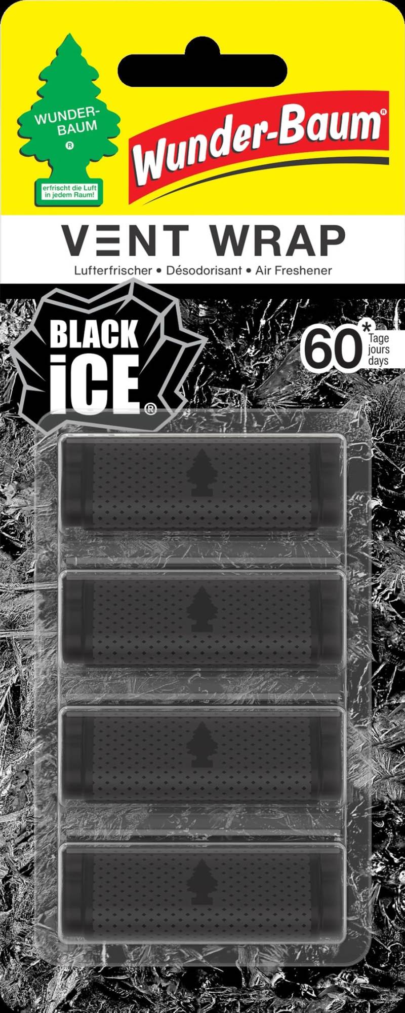 Wunder-Baum Vent Wrap Lufterfrischer fürs Lüftungsgitter Bietet lang anhaltenden Duft Unauffälliges Design|Black Ice, 4 Stück von WUNDER-BAUM