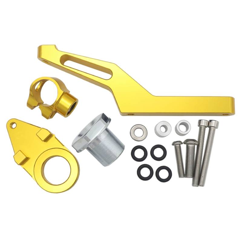 AcarKing Lenkungsdämpferstabilisator Kompatibel Mit Für ZX6R 2009-2021 CNC-Einstellbarer Linearer Umgekehrter Motorrad-Lenkungsdämpfer Mit Halterungsunterstützung Dämpferstoßdämpfer(Yellow,A) von AcarKing