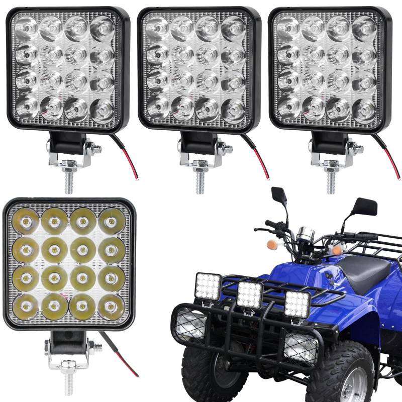 Acboor 4 Stück LED Arbeitsscheinwerfer, 48W Arbeitsscheinwerfer LED 12V Quadrat IP67 Wasserdicht LED Offroad Zusatzscheinwerfer 12V Scheinwerfer Rückfahrscheinwerfer für Trecker Bagger SUV ATV von Acboor