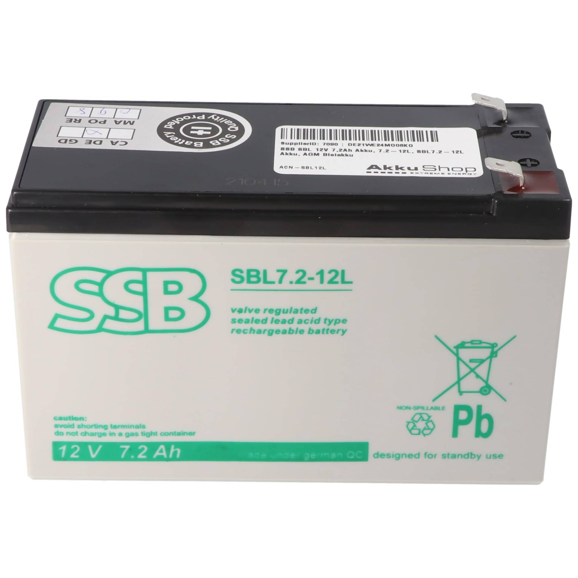 SSB SBL 12V 7,2Ah Akku, 7.2-12L, SBL7.2-12L Akku, AGM Bleiakku von AccuCell