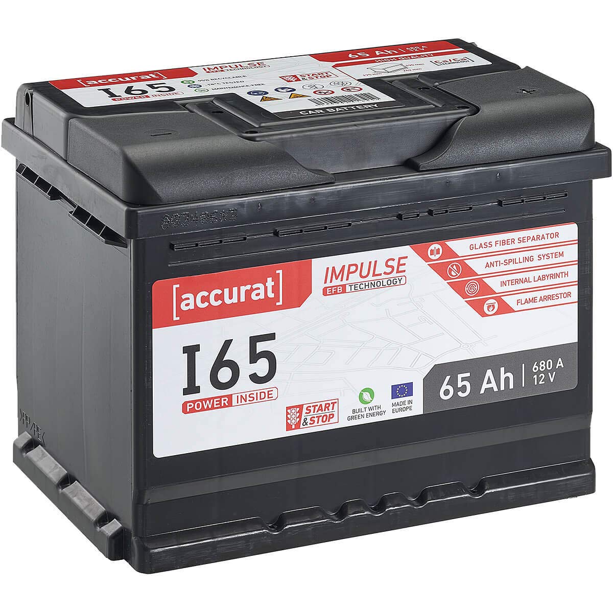 Accurat EFB Batterie I65-12V, 65Ah, 680A, Impulse, wartungsfrei - Autobatterie, Starterbatterie, Start-Stop Batterie für SUV, PKW, Lieferwagen von Accurat