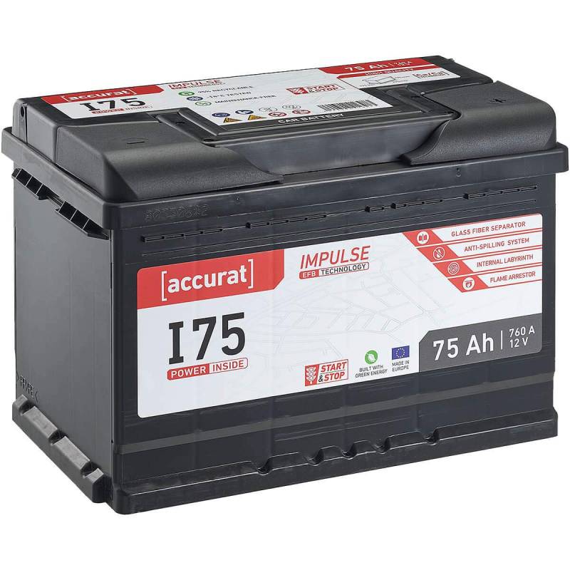 Accurat EFB Batterie I75-12V, 75Ah, 760A, Impulse, wartungsfrei - Autobatterie, Starterbatterie, Start-Stop Batterie für SUV, PKW, Lieferwagen von Accurat