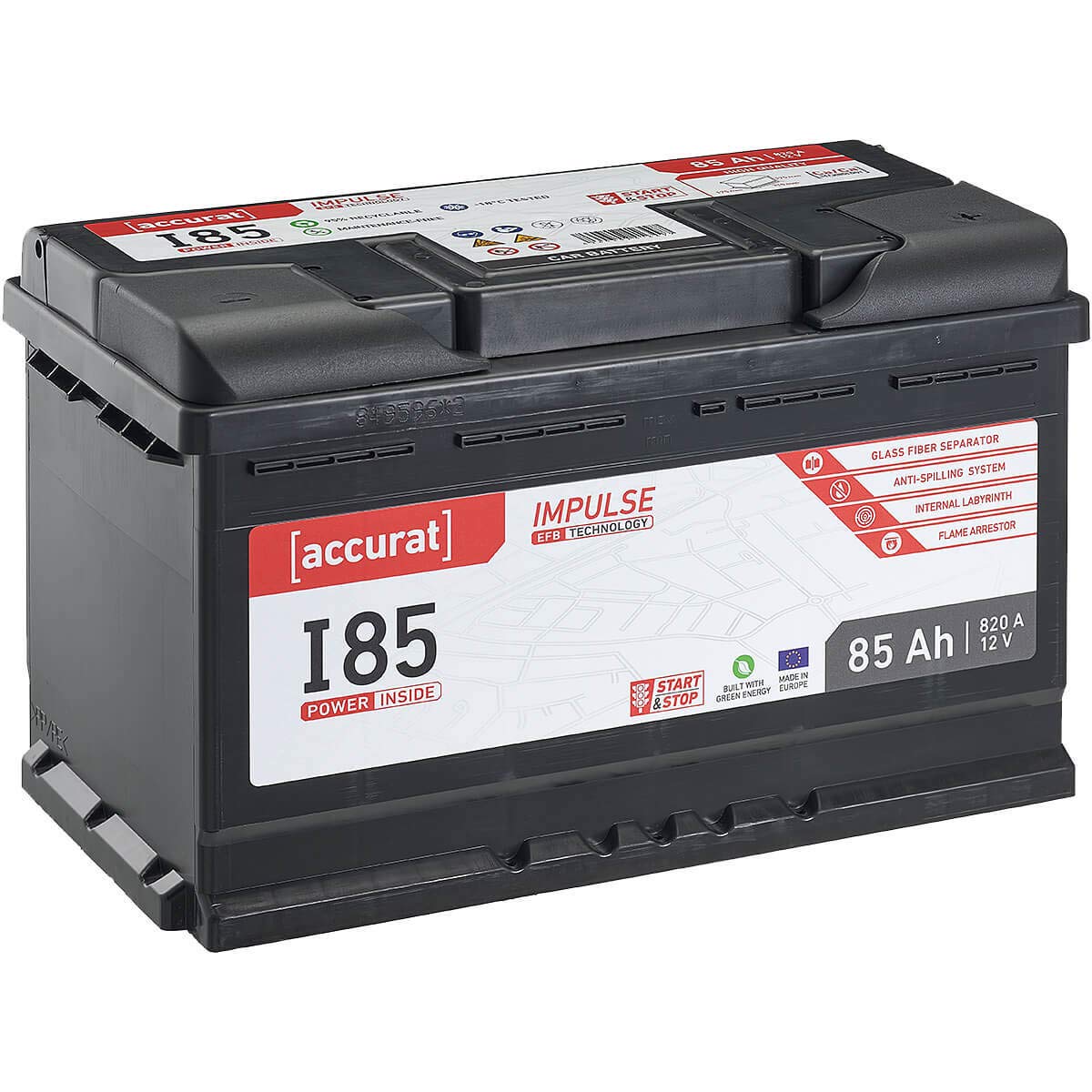 Accurat EFB Batterie I85-12V, 85Ah, 820A, Impulse, wartungsfrei - Autobatterie, Starterbatterie, Start-Stop Batterie für SUV, PKW, Lieferwagen von Accurat