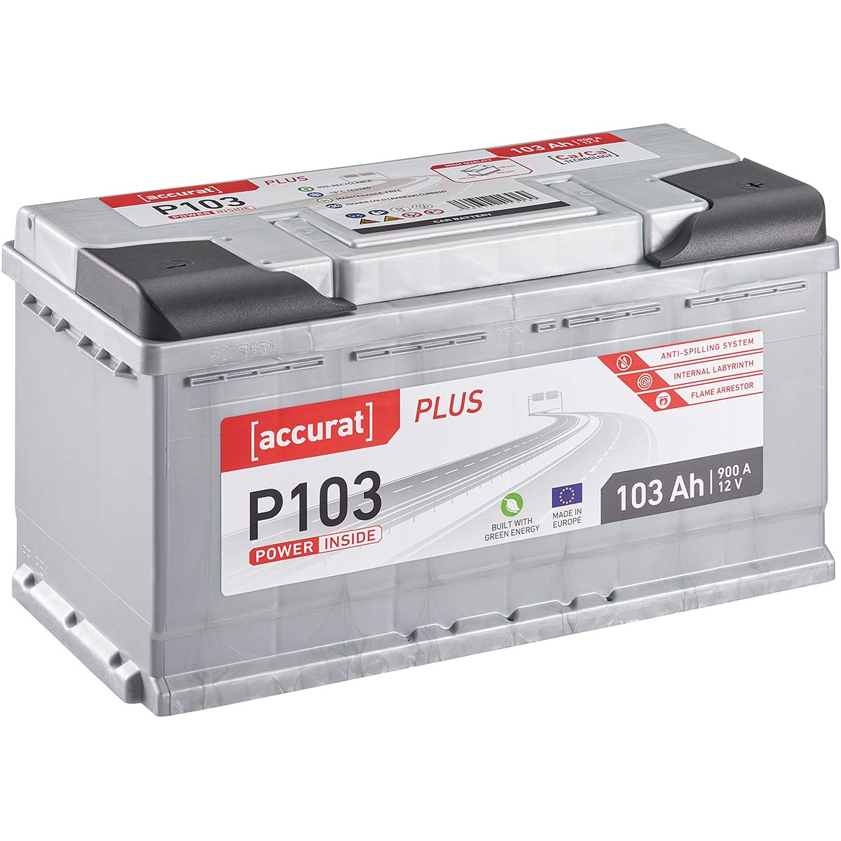 Accurat Plus P103 Autobatterie - 12V, 103Ah, 900A, zyklenfest, wartungsfrei, 35% mehr Startleistung, Ca-Technologie, Kaltstartkraft - Starterbatterie, Nassbatterie, Blei-Säure Batterie von Accurat