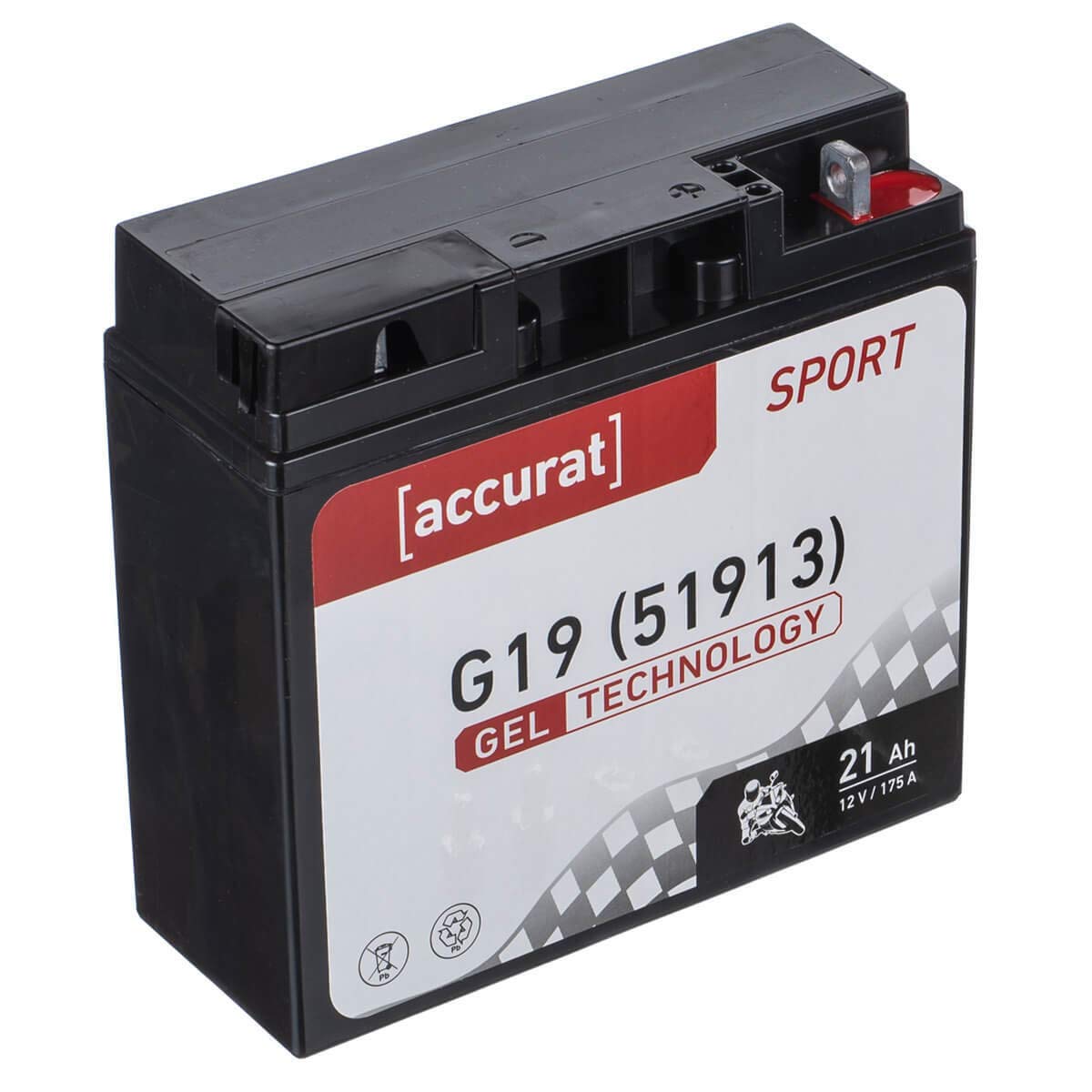 Accurat Motorradbatterie G19-12V, 21Ah, 175A, zyklenfest, wartungsfrei, Gel - Starterbatterie, Batterie in Erstausrüsterqualität für Rasentraktor, Roller, Motorrad, Quad von Accurat