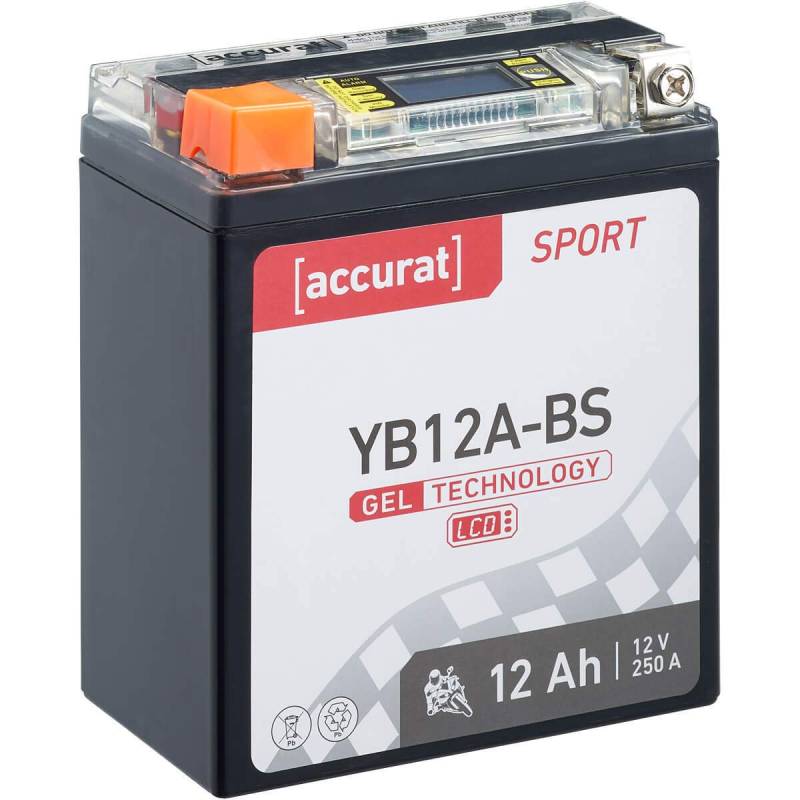 Accurat Motorradbatterie YB12A-BS - 12V, 12Ah, 250A, rüttelfest, wartungsfrei, LCD Display - Starterbatterie, Gel Batterie in Erstausrüsterqualität für Rasentraktor, Roller, Motorrad, Quad von Accurat