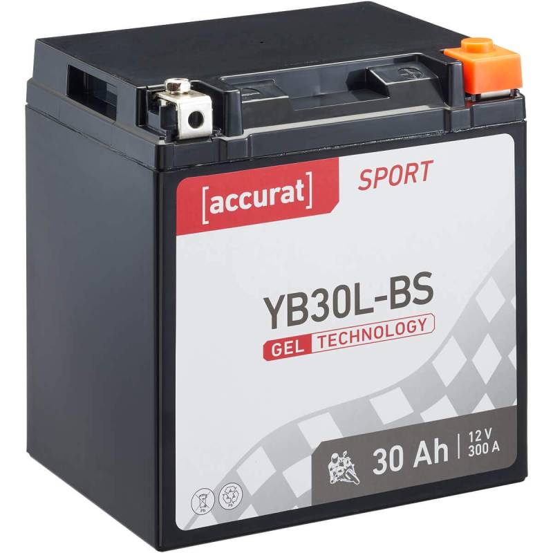 Accurat Motorradbatterie YB30L-BS - 12V, 30Ah, 300A, zyklenfest, wartungsfrei, Gel - Starterbatterie, Batterie in Erstausrüsterqualität für Rasentraktor, Roller, Motorrad, Quad von Accurat