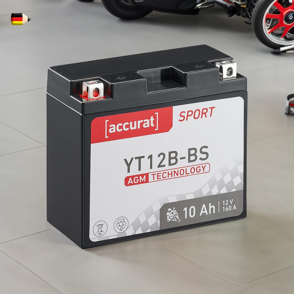 Accurat Motorradbatterie YT12B-BS - 12V, 10Ah, 140A, rüttelfest, wartungsfrei - Starterbatterie, AGM Batterie in Erstausrüsterqualität für Rasentraktor, Roller, Motorrad, Quad von Accurat