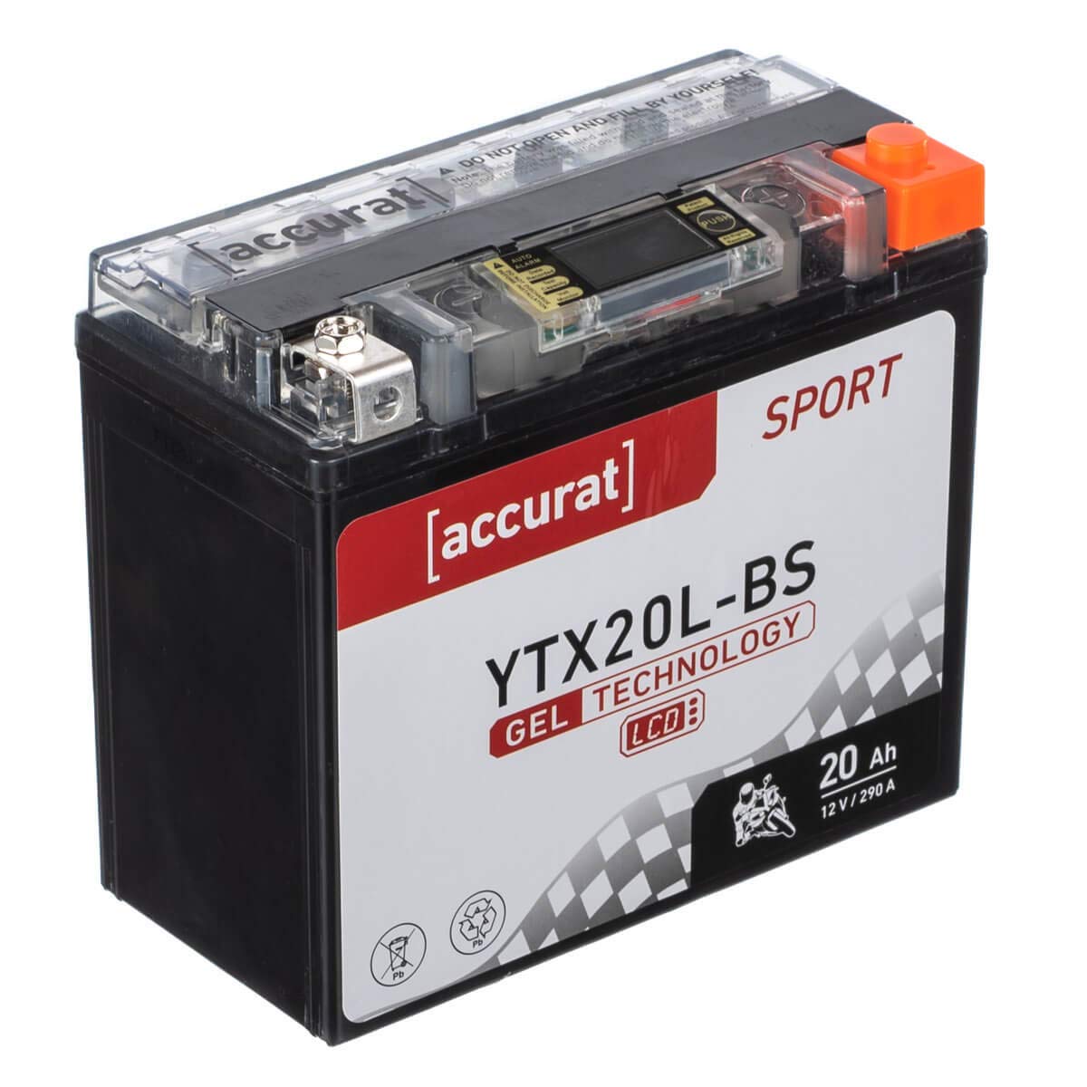 Accurat Motorradbatterie YTX20L-BS - 12V, 20Ah, 290A, rüttelfest, wartungsfrei, LCD Display - Starterbatterie, Gel Batterie in Erstausrüsterqualität für Rasentraktor, Roller, Motorrad, Quad von Accurat