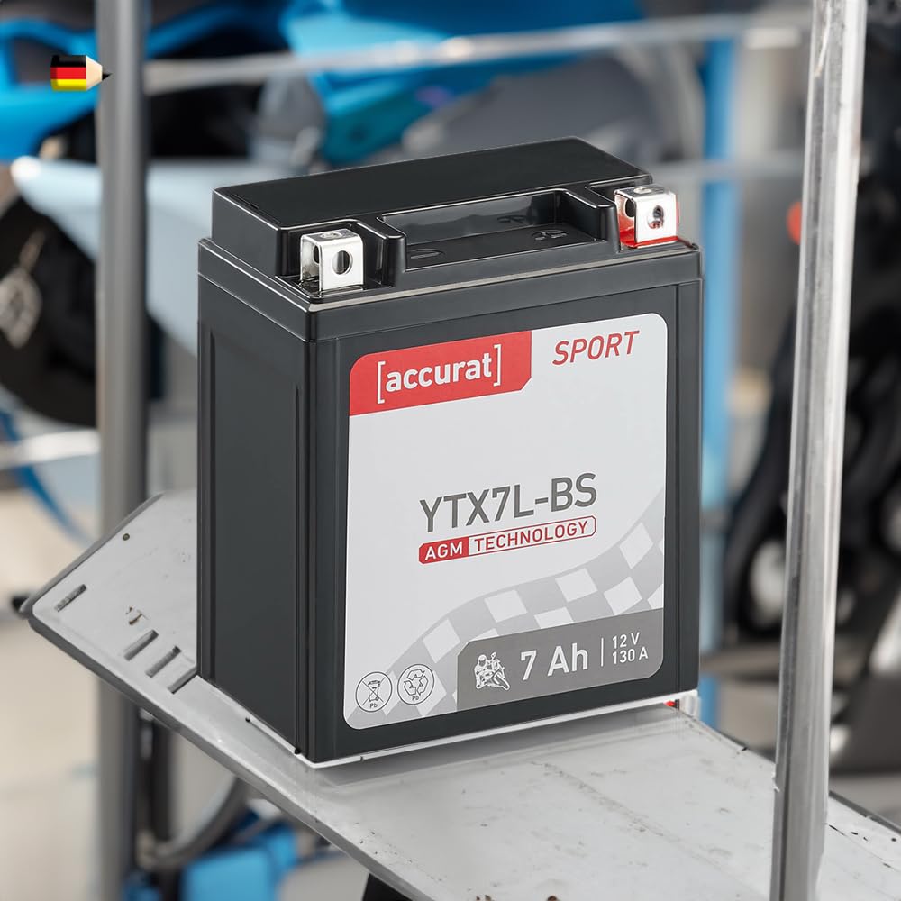 Accurat Motorradbatterie YTX7L-BS - 12V, 7Ah, 130A, rüttelfest, wartungsfrei - Starterbatterie, AGM Batterie in Erstausrüsterqualität für Rasentraktor, Roller, Motorrad, Quad von Accurat