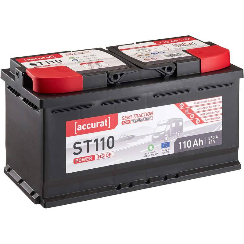 Accurat Semi Traction ST110 AGM Batterie - 12V, 110Ah, zyklenfest, bis 30% mehr Kapazität - VRLA Versorgungsbatterie, Bootsbatterie, Solarbatterie, Aufbaubatterie für Wohnwagen, Wohnmobil, Camper von Accurat