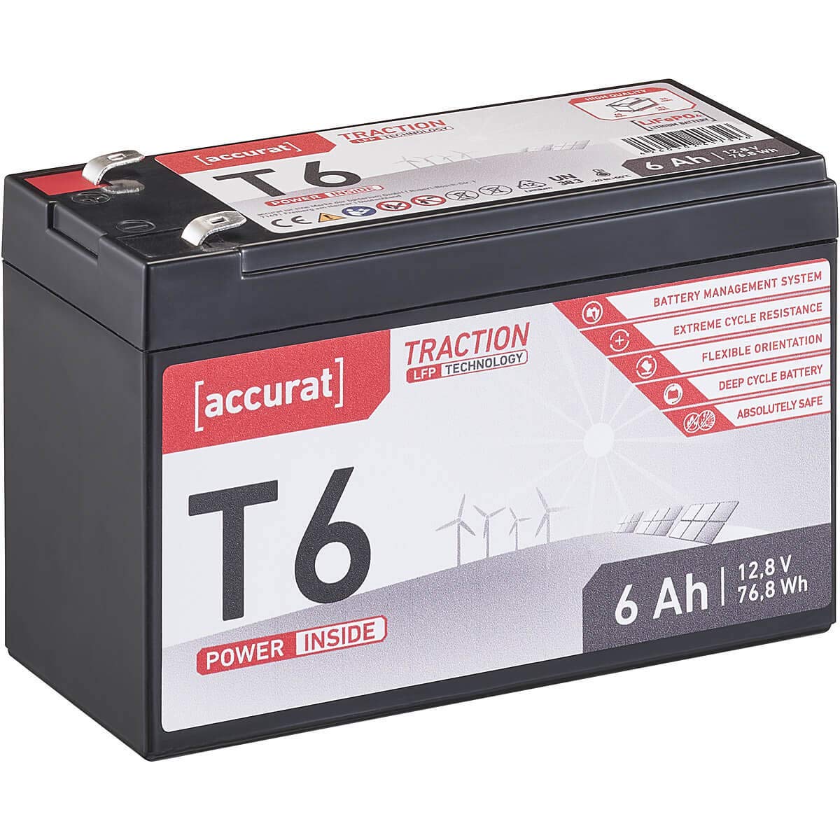 Accurat Traction LiFePO4 Batterie T6-12V, 6Ah - Lithium-Eisenphosphat Versorgungsbatterie, Bootsbatterie, Solarbatterie für Wohnwagen, Wohnmobil, Camper von Accurat