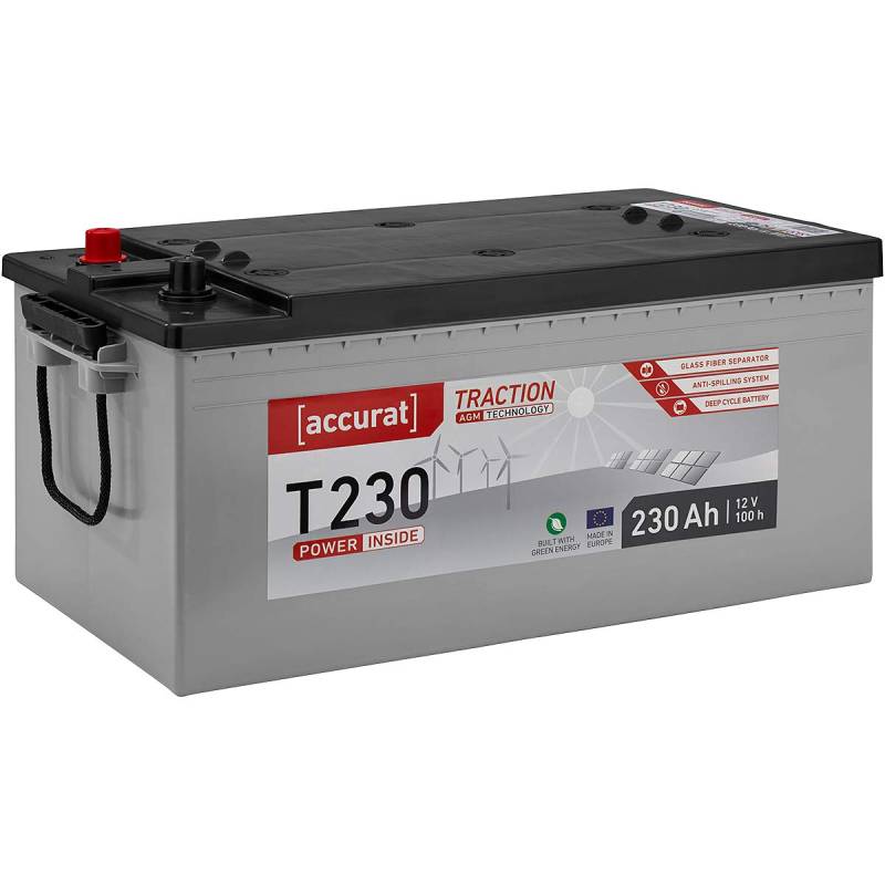 Accurat Traction T230 AGM Batterie - 12V, 230Ah, zyklenfest, bis 30% mehr Kapazität - VRLA Versorgungsbatterie, Bootsbatterie, Solarbatterie für Wohnwagen, Wohnmobil, Camper von Accurat