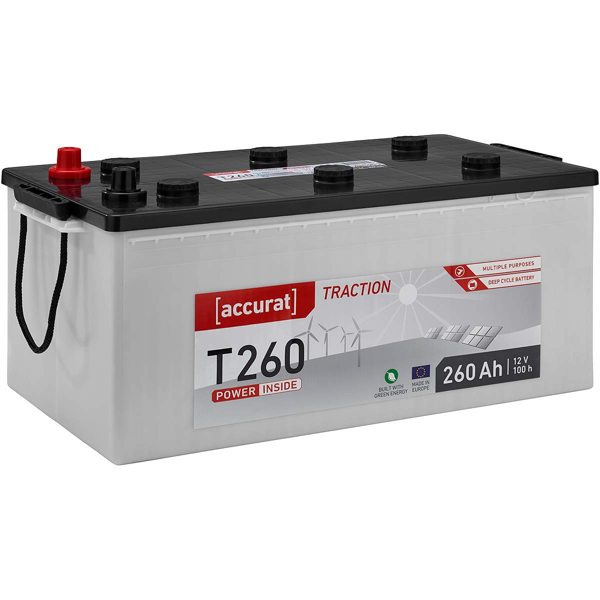 Accurat Traction T260 AGM Batterie - 12V, 260Ah, zyklenfest, bis 30% mehr Kapazität - VRLA Versorgungsbatterie, Bootsbatterie, Solarbatterie für Wohnwagen, Wohnmobil, Camper von Accurat