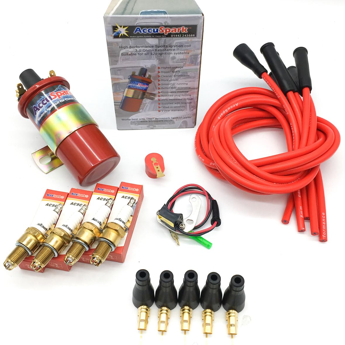 Lucas 45D Distributor Elektronischer Zündungsumrüstsatz mit AccuSpark Leitungsstecker und Sportspule von Accuspark