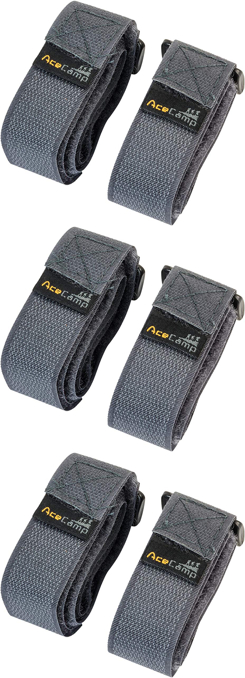 AceCamp 3 Paar (6 Stück) Klettgurt Packriemen 2.5 x 90 cm Klettband Klettverschluss Allzweckgurt Befestigungsriemen, Fahrrad, Sport, 3er-Pack Grau, 91140 von AceCamp