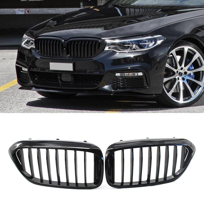 G30 Kühlergrill Frontstoßstange Nieren Grill Kompatibel mit BMW 5er G30 G31 2017 2018 2019 2020 530e 530i 540i Einzellamelle glänzend schwarz Grills von AceRide