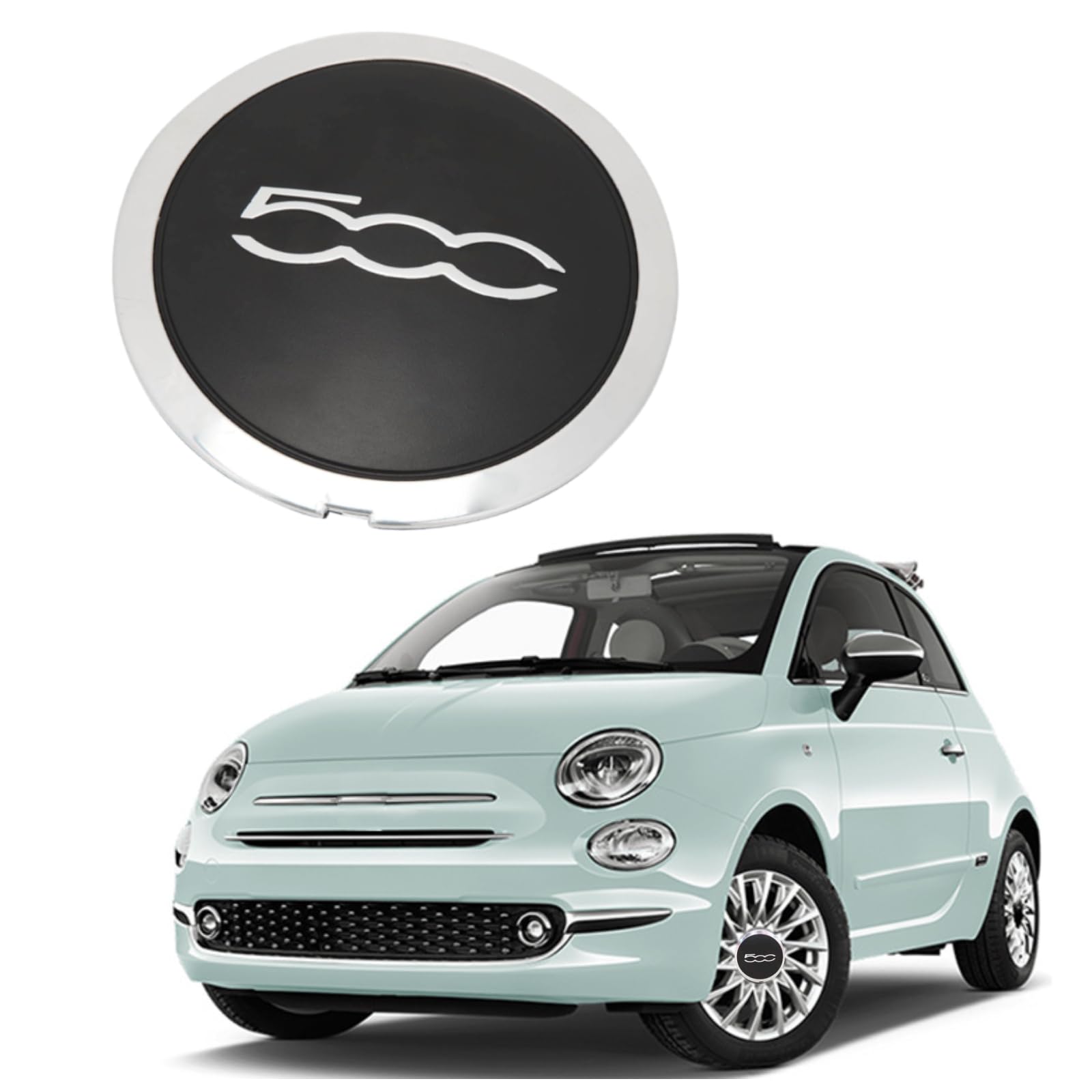 Mittlerer Radnabendeckel, Hitzebeständiger Radnaben-Mitteldeckel mit Chrom Verkleidung 68078419AC Auto Mittel Radkappen Ersatz für FIAT 500 (Chrom 500, Grauer Umrandung) von AceSupever