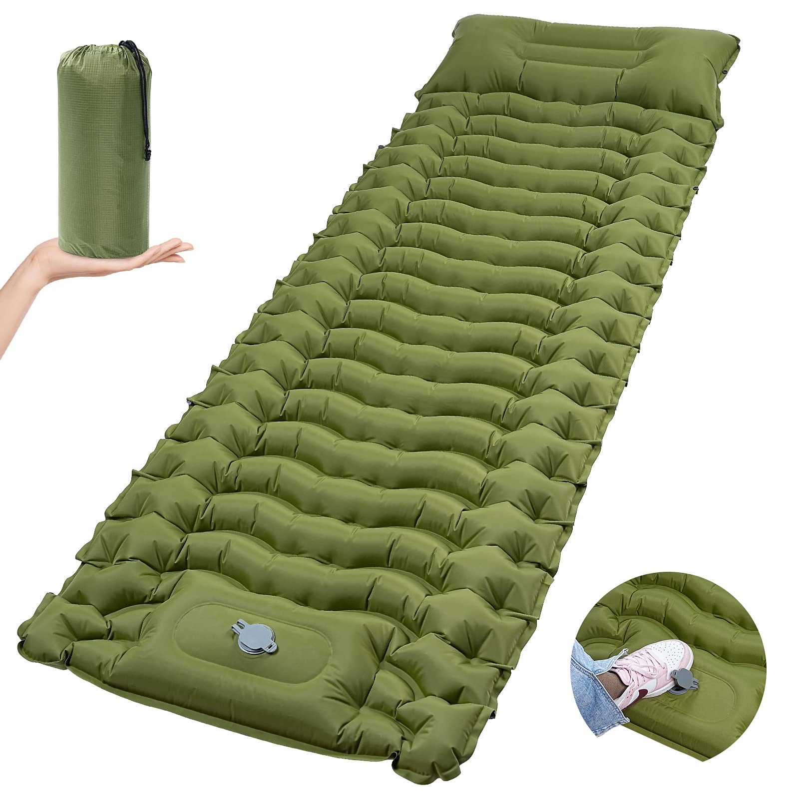 Aceshop Campingmatratze, selbstaufblasend, 10 cm dick, Ultraleicht, mit Kissen, Schlafmatte, selbstaufblasend, wasserdicht, für Camping, Wandern von Aceshop