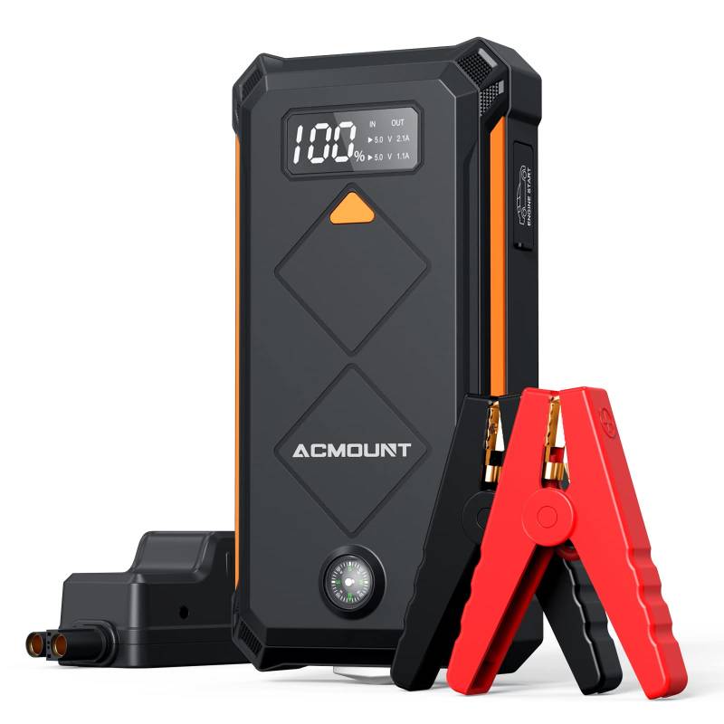 ACMOUNT Starthilfe Powerbank, 3000A Auto Starthilfe für 12V Fahrzeuge, Starter Powerbank mit LCD-Display, LED Taschenlampe, USB, Kompass (Bis Zu 10.0L Benzin, 8.0L Diesel) Pkw Jump Starter von Acmount