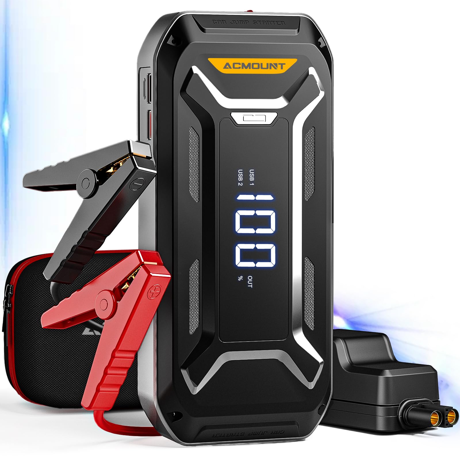 Acmount 5000A Starthilfe Power Pack, 12V Autobatterie Starthilfe für alle Benzin- und 10.0L Dieselmotoren, Tragbare Starthilfe mit großem LCD-Display, USB-Schnellladung und LED-Licht von Acmount