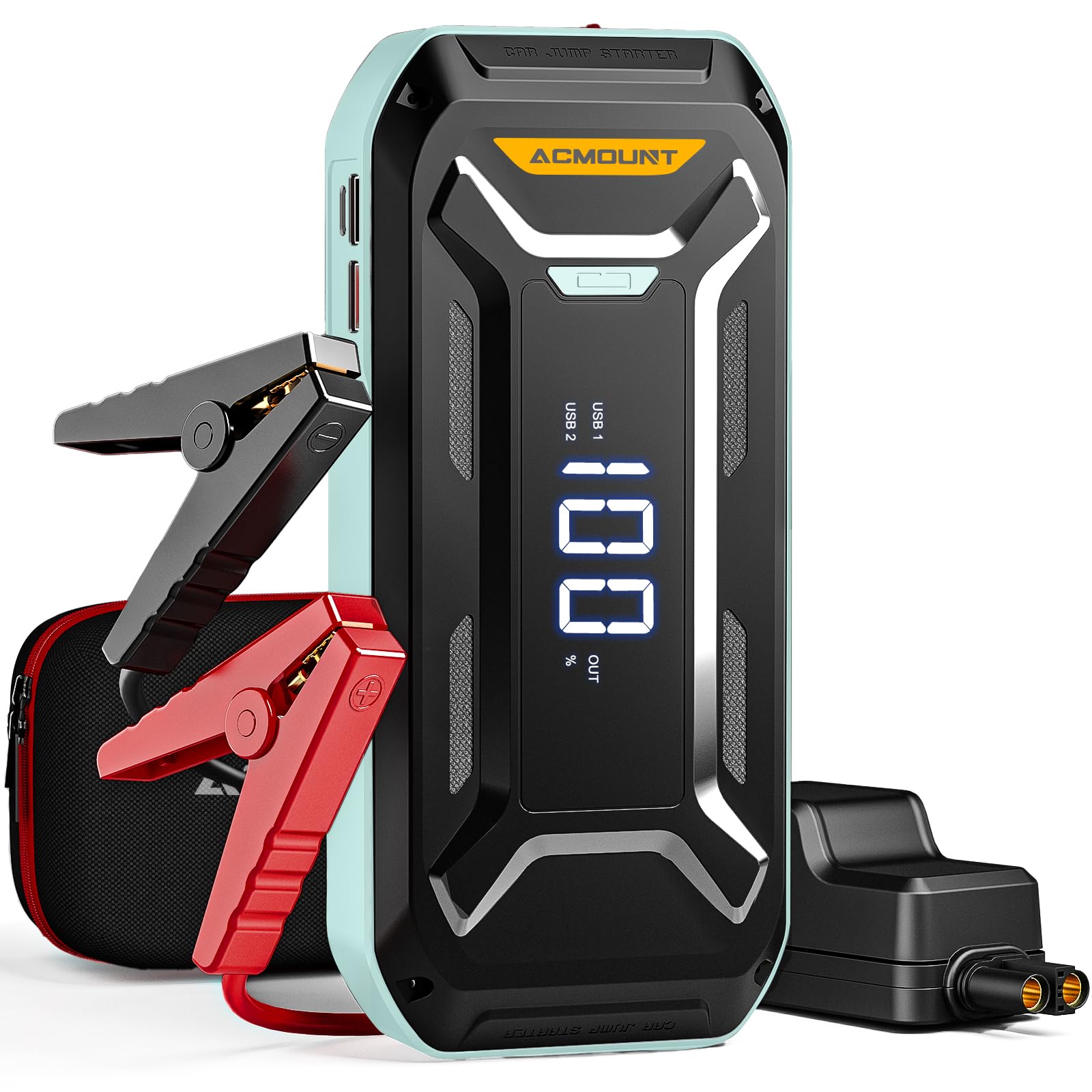 Acmount Starthilfe Powerbank, 5000A Spitzenleistung Booster Auto Starthilfe Powerbank für Pkw (für Alle Benzin/10,0L Diesel), 12V Jump Starter mit LCD-Display, USB-Schnellladung, LED-Licht (Grün) von Acmount