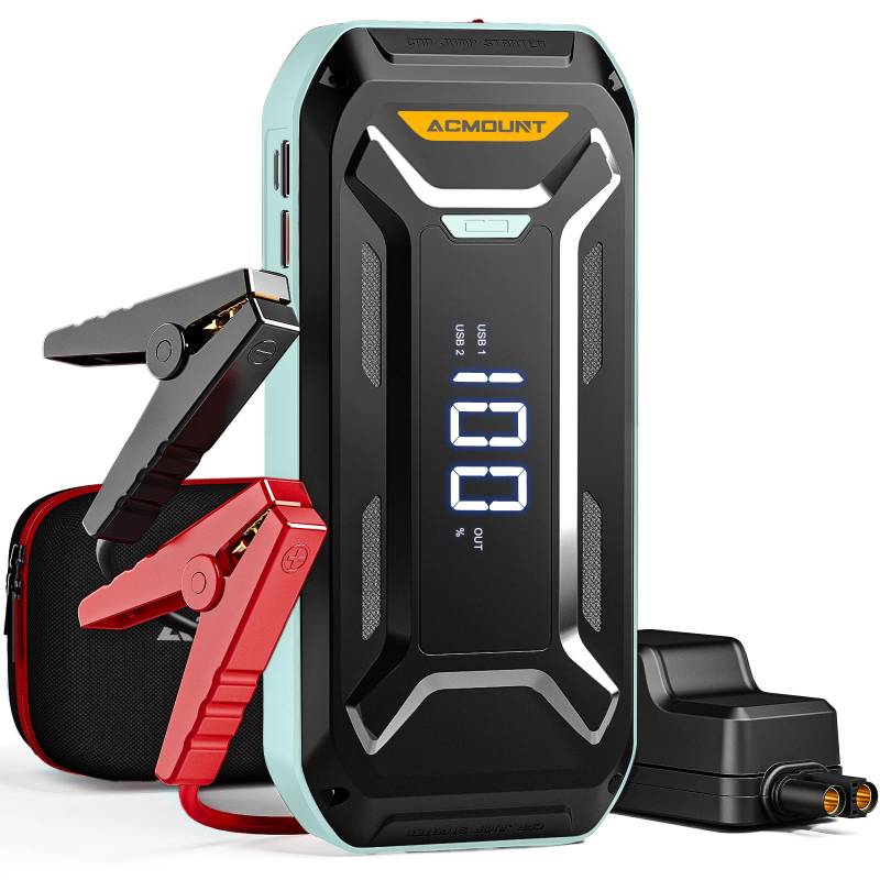 Acmount Starthilfe Powerbank, 5000A Spitzenleistung Booster Auto Starthilfe Powerbank für Pkw (für Alle Benzin/10,0L Diesel), 12V Jump Starter mit LCD-Display, USB-Schnellladung, LED-Licht (Grün) von Acmount