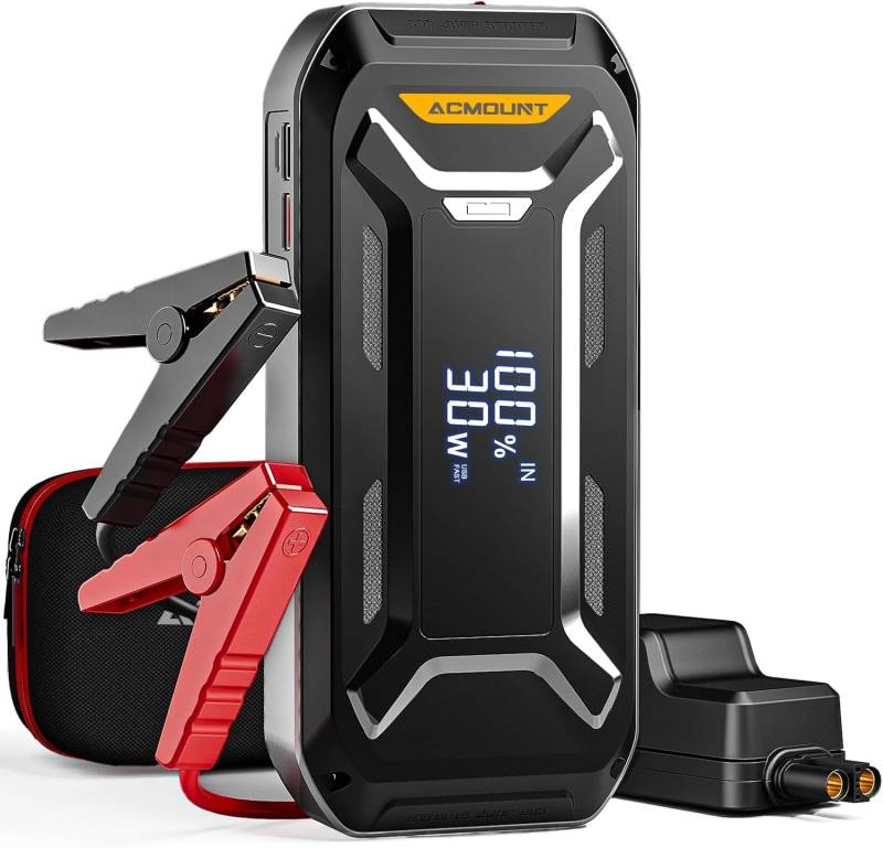 Acmount Starthilfe Powerbank, 5000A Spitzenleistung Booster Auto Starthilfe Powerbank für Pkw (für Alle Benzin/10,0L Diesel), 12V Jump Starter mit LCD-Display, USB-Schnellladung, LED-Licht von Acmount