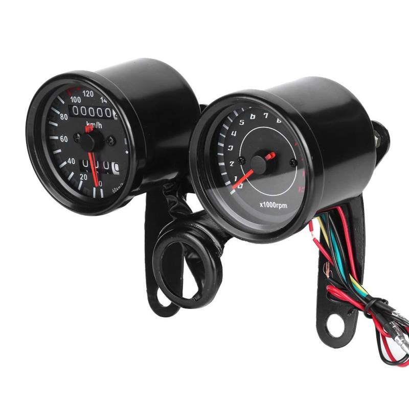 Acouto Drehzahlmesser + Tachometer und Dual-Kilometerzähler-Kit, LED-Hintergrundbeleuchtung, Hohe Empfindlichkeit, 12-V-Motorrad-Messgerät für Universelle Nachrüstung, Edelstahlgehäuse von Acouto