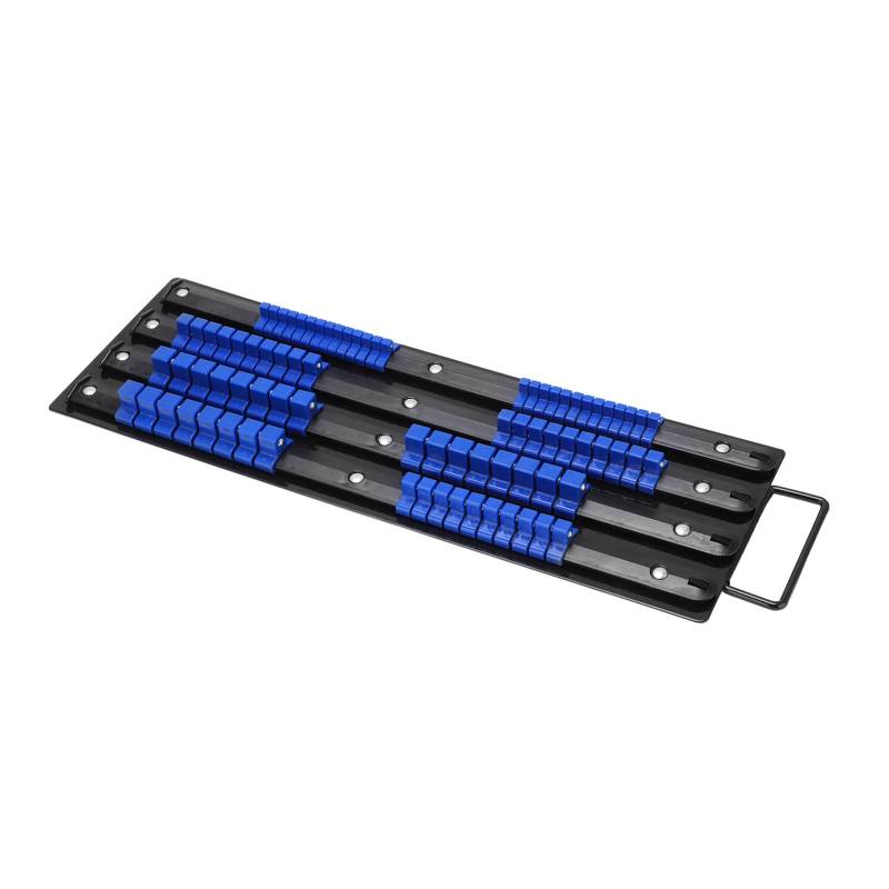 Acouto Steckdosen-Organizer-Tablett 80 Stück Multi-Size-ABS-Steckdosen-Aufbewahrung Regal für Automatische Reparatur Werkzeuge mit Klaren Markierungen für Mechanik, Blau 1/4in, 3/8in, von Acouto