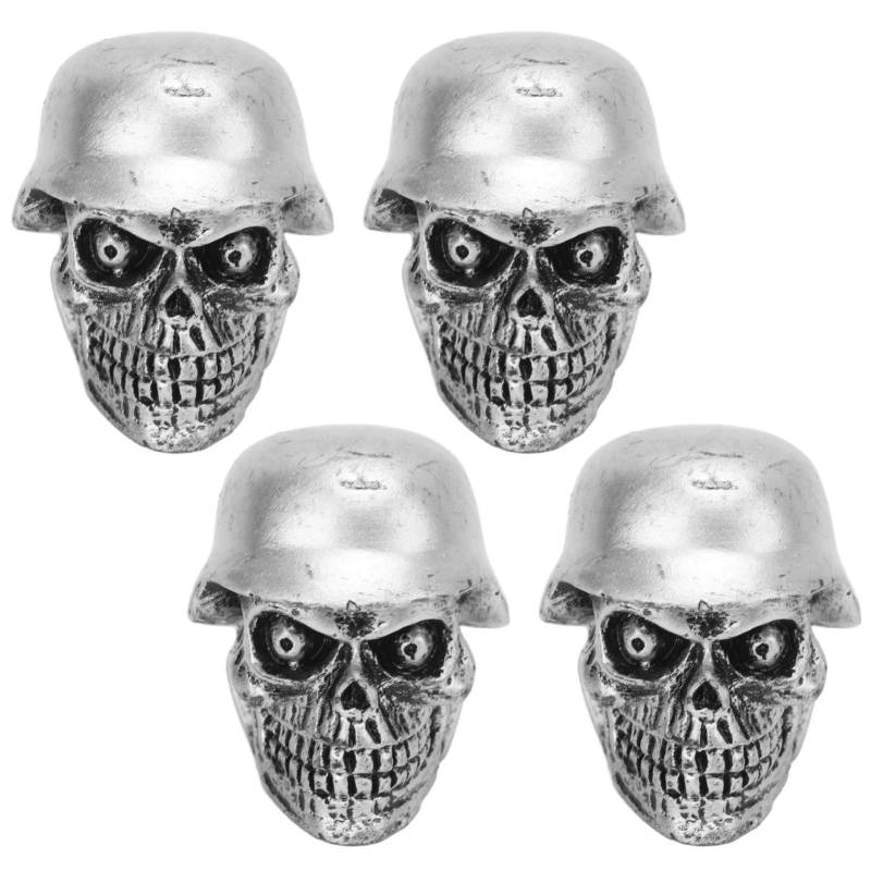 Einzigartige Form, 4-teiliges Set, Totenkopf-Reifenventilschaftkappen, Universell für Autos, Fahrräder, SUVs, LKWs mit Gummiring (Silver) von Acouto