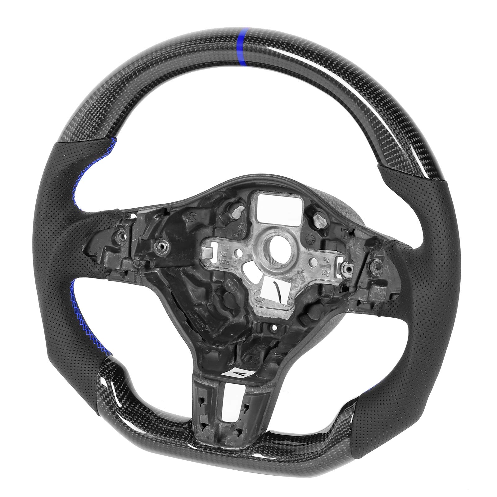 Kohlefaser-Lenkrad, Ergonomisches Deluxe-Lenkrad Passend für MK6 GTD/R 2009–2013 mit Blauen Nähten, Handgriffe aus Perforiertem Nappaleder, D-Type-Renndesign von Acouto