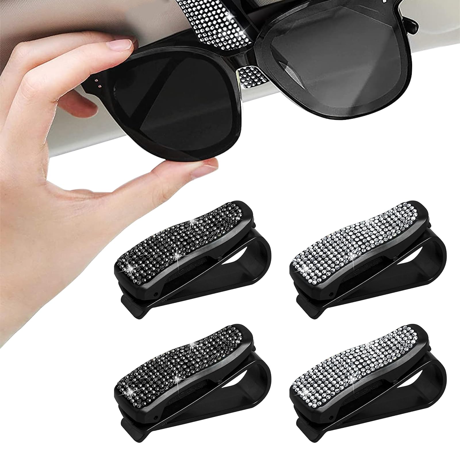 Acpetdr 4 PCS Auto Sonnenblende Brillenhalter, Sonnenbrille Auto Clip, Diamant glänzende Sonnenbrille Halter, Portable Multifunktionshalter mit Ticket-Kartenhalter, Auto Visier Zubehör von Acpetdr